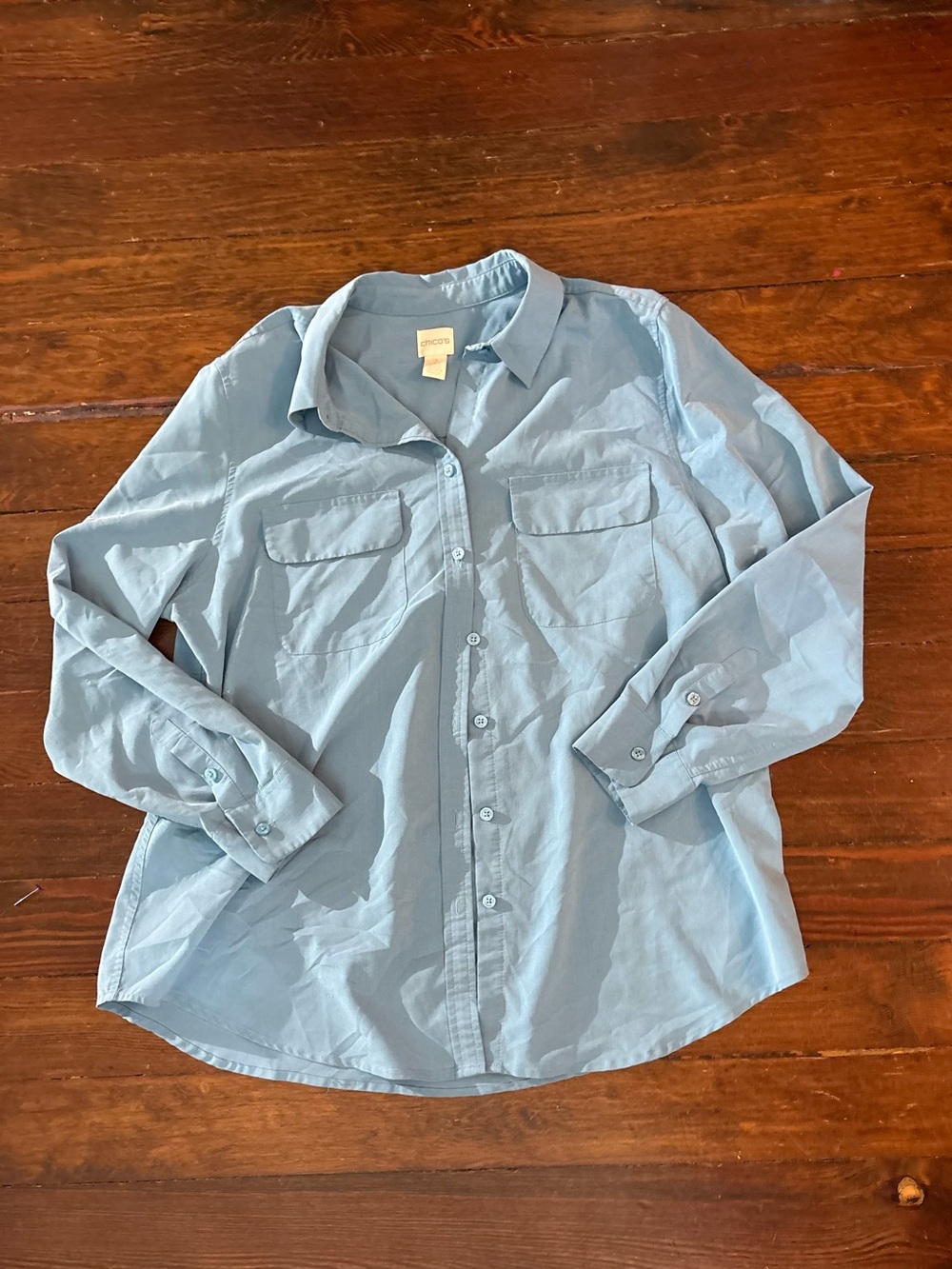 Chicos pale blue long sleeve button down shirt top size 12